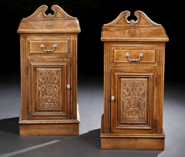 Pair of Victorian-Style Oak Bedside Cupboards,