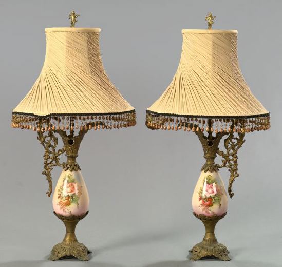 Tall Pair of Continental Gilt Spelter Mounted 2f376