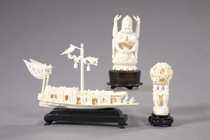 Group of Three Carved Ivory Figures,  consisting