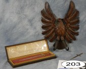 Wood carving of Austrian eagle, with