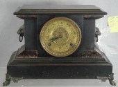 Ingraham black wood mantle clock, embossed