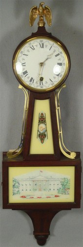 Modern mahogany banjo clock, time only,