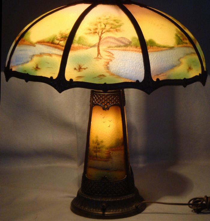8 panel reverse painted table lamp  3bd59