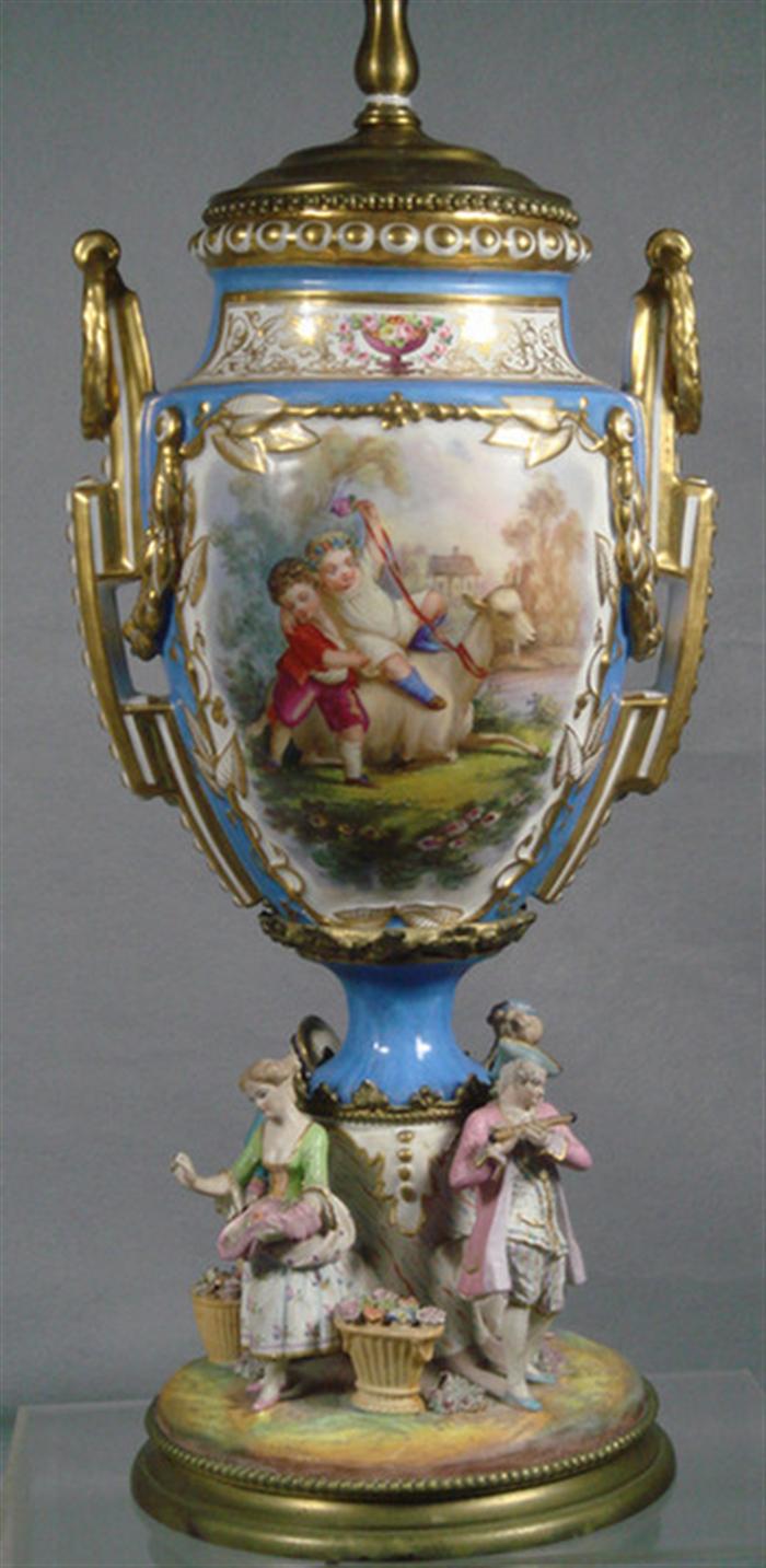 Figural Dresden porcelain lamp, 2 children