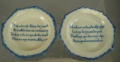 3 Leeds pearlware motto plates,  blue