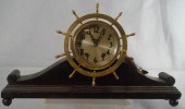 Brass ships wheel clock, 4 dial, unsigned,