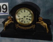 Black onyx French mantle clock, enameled