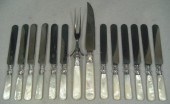 12 MOP handled fruit knives with sterling