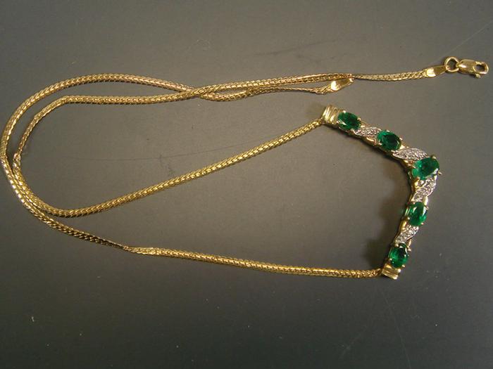 14K YG diamond and emerald necklace 3c6d1