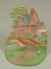Cast iron doorstop colorful watermill 3c5e8