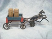 Cast iron toy horse drawn blue 3c645
