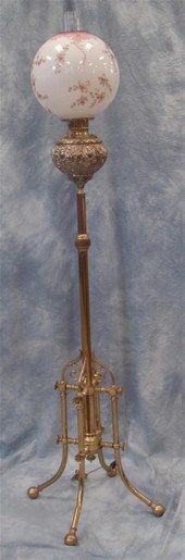Brass Victorian piano lamp with floral