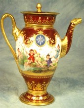 Dresden scenic decorated chocolate pot,