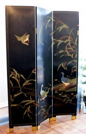 4 panel lacquered Oriental screen with