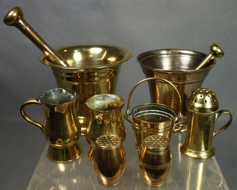Group 8 early brass accessories including
