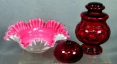 Ruffled cranberry cased glass brides
