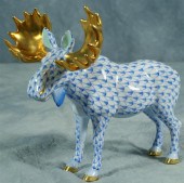 Herend fishnet figurine, blue moose,