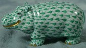 Herend fishnet figurine, green hippo,