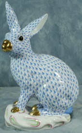Herend fishnet figurine, blue rabbit,