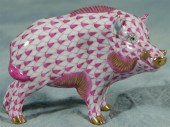 Herend fishnet figurine, pink warthog,
