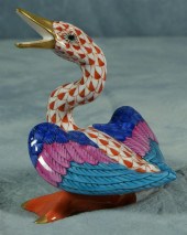 Herend fishnet figurine, red goose,