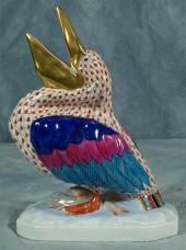 Herend fishnet figurine, red pelican,