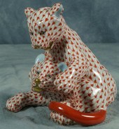 Herend fishnet figurine, two red leopard