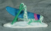 Herend fishnet figurine, green grasshopper,