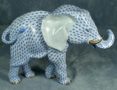Herend fishnet figurine, blue elephant,