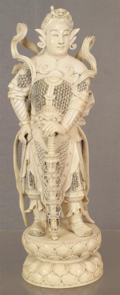Carved ivory warrior, approximately