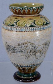 Doulton Lambeth salt glazed vase, incised