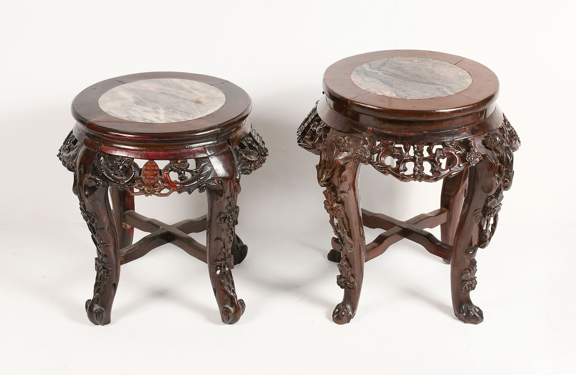 2 CARVED CHINESE MARBLE TOP JARDINIERE 276230