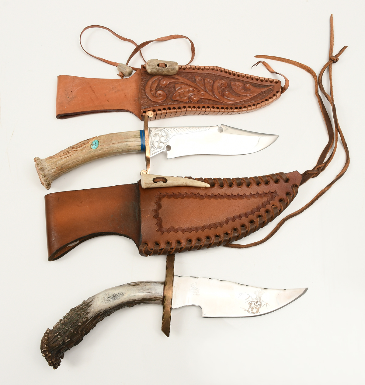 TWO STAG ANTLER HANDLE KNIVES: