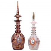 (2) Moser or Bohemian glass decanters