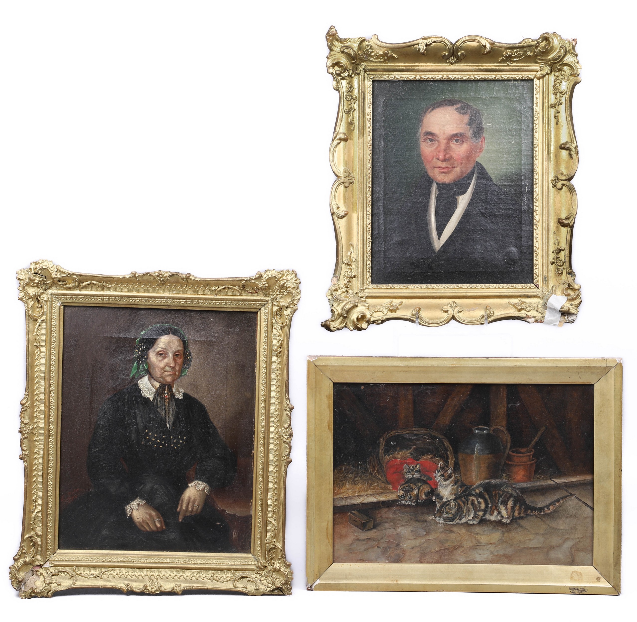 3 Antique Oil Paintings Continental 27a5ee