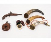 Antique walnut percussion pistol; round