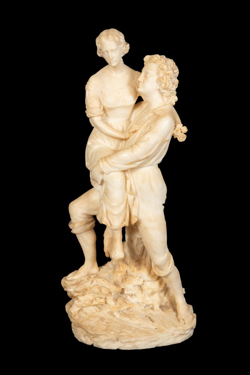 ITALIAN YOUNG COUPLE CARVED ALABASTER 28898e