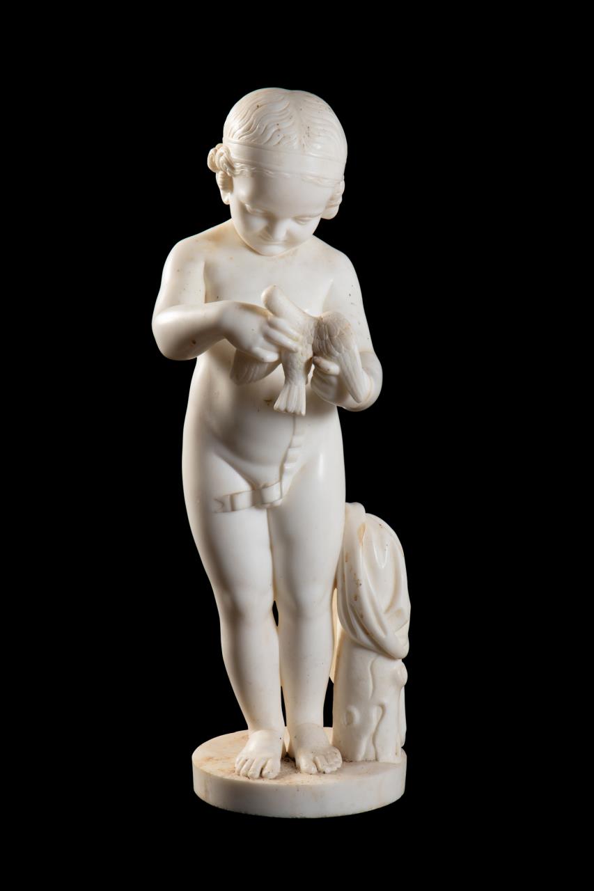 BOY WITH BIRD CARVED MARBLE SCULPTURE 288991