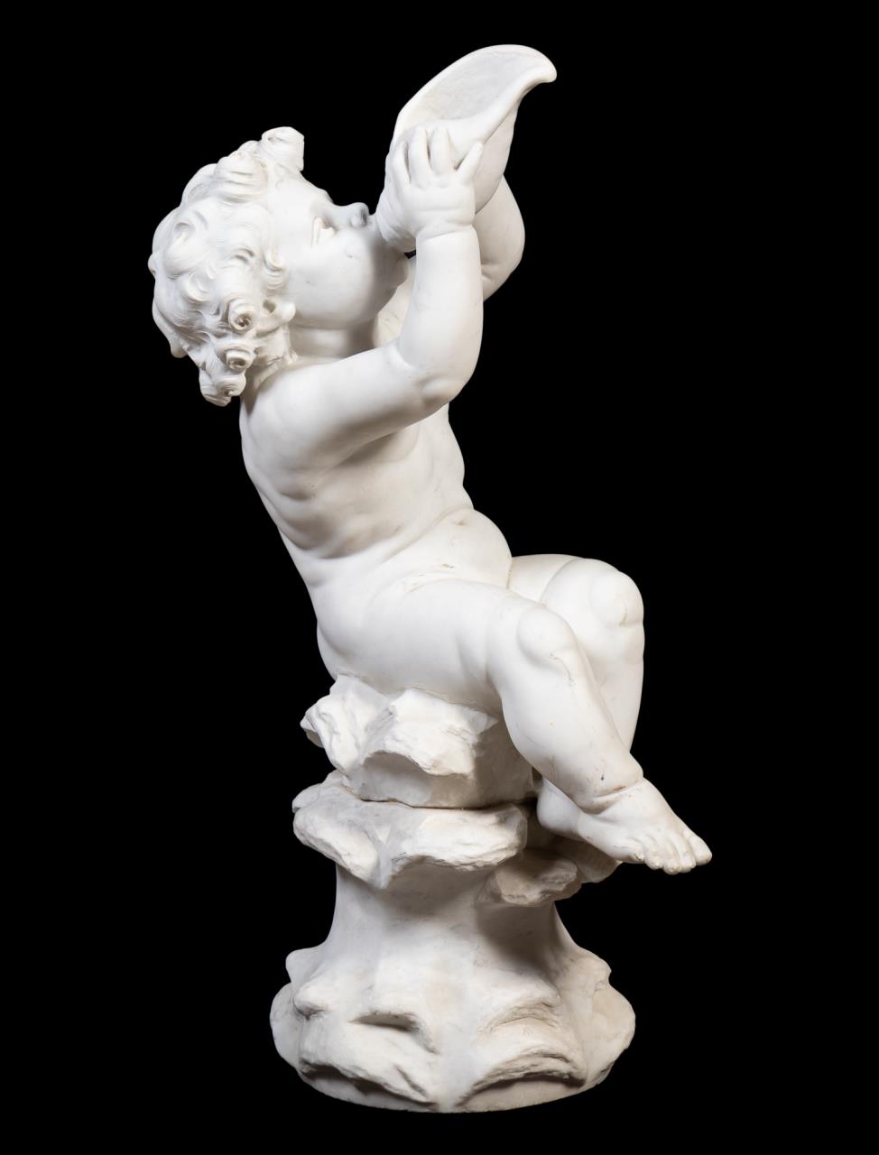 PUTTO SHELL MARBLE FOUNTAIN SCULPTURE 2889ab