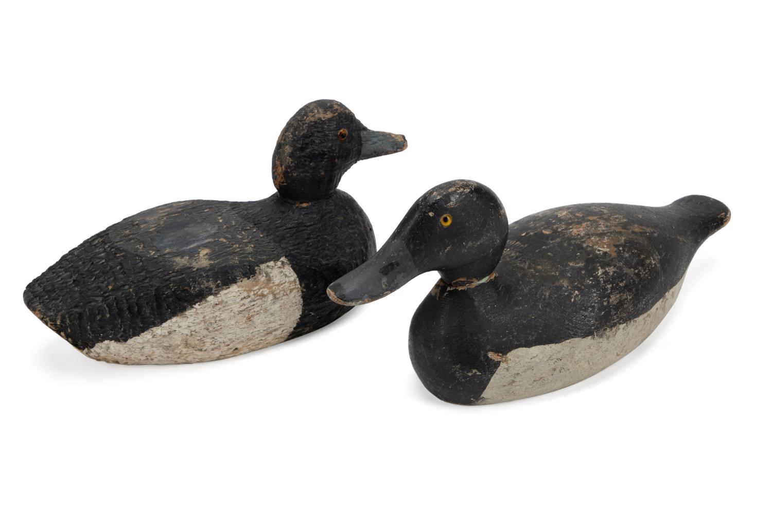 TWO CARVED BLACK DUCK HUNTING DECOYS  288a63