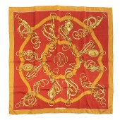 AN HERMES RED PROFILE SELLIER SCARF