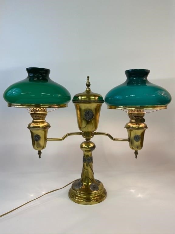 Brass double arm student lamp with 28b92f