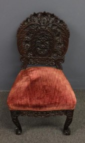 Asian wood carved side chair, probably