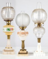 (3) 19TH CENTURY OIL LAMPS Painted Opaline