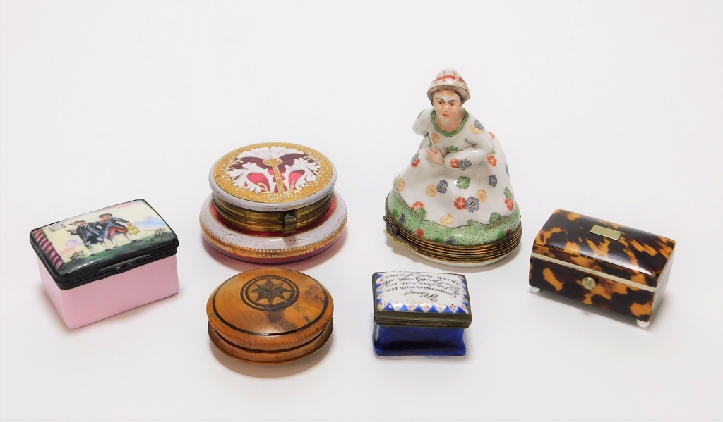 6PC FRENCH ENGLISH PILL BOX COLLECTION 29a09c