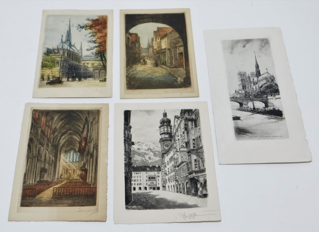 5PC MINIATURE ARCHITECTURAL ETCHINGS 29a20a