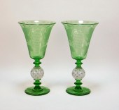 PR PAIRPOINT ETCHED GREEN ART GLASS