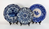 3 DELFT BLUE AND WHITE POTTERY CHARGERS