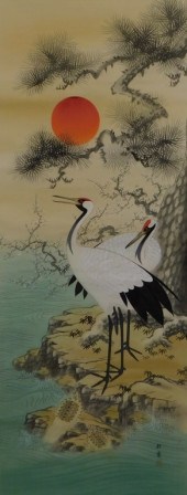 JAPANESE PAINTED CRANES HANGING 29b8be