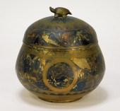 19C INDIAN CHASED BRASS HUMIDOR TURTLE